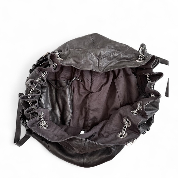 Pour La Victoire Black Leather Hobo Drawstring Oversized Bag - Picture 3 of 6